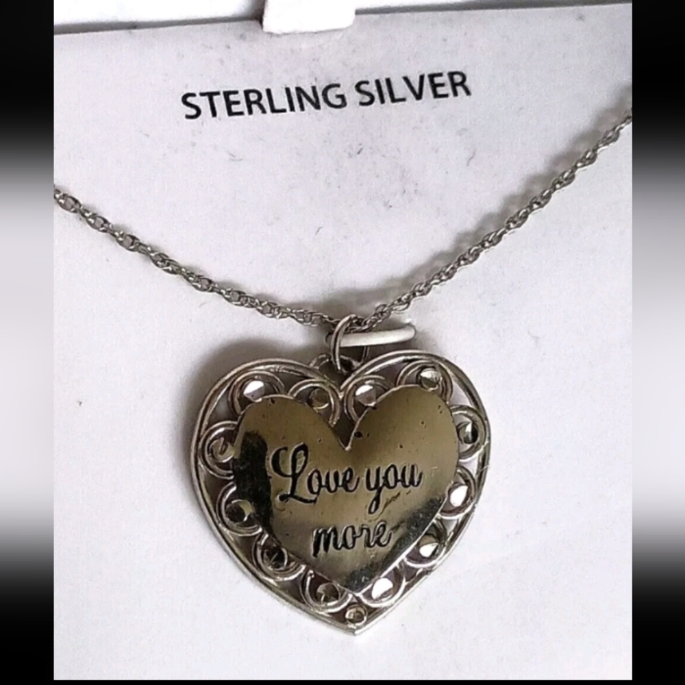 Sterling Silver .925 Love You Solid Heart Pendant Necklace New Box